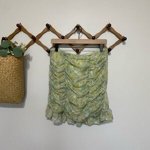 Green and Yellow Ruched Bubble Mini Skirt